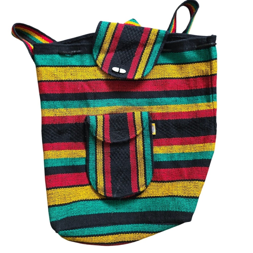 Bohemian striped Indie Rucksack Rasta color‎ Drawstring Pocket festival hippie